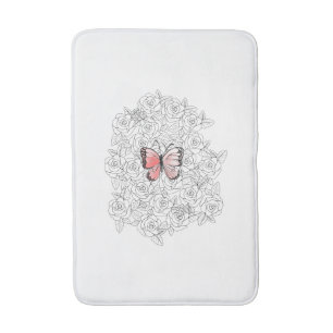 Pink Butterfly And Roses Art Bath Mat