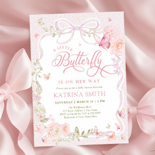 Pink Butterfly Baby Girl Baby Shower Invitation