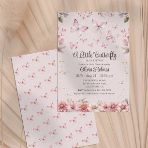 Pink Butterfly Baby Girl Shower Invitation