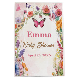 Pink Butterfly Baby Shower Floral Garden Medium Gift Bag