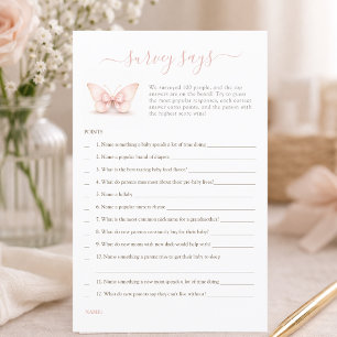 Pink Butterfly Baby Shower Game Survey Says Game