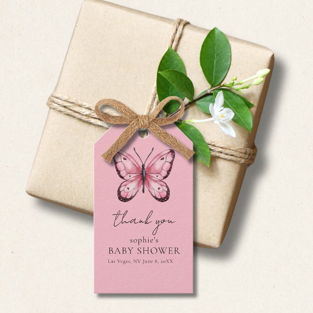 Pink Butterfly Baby Shower Gift Tags (Creator Uploaded)