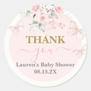 Pink Butterfly Baby Shower Girl Classic Round Sticker