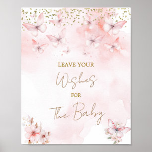 Pink Butterfly Baby Shower Girl Wishes for Baby Poster