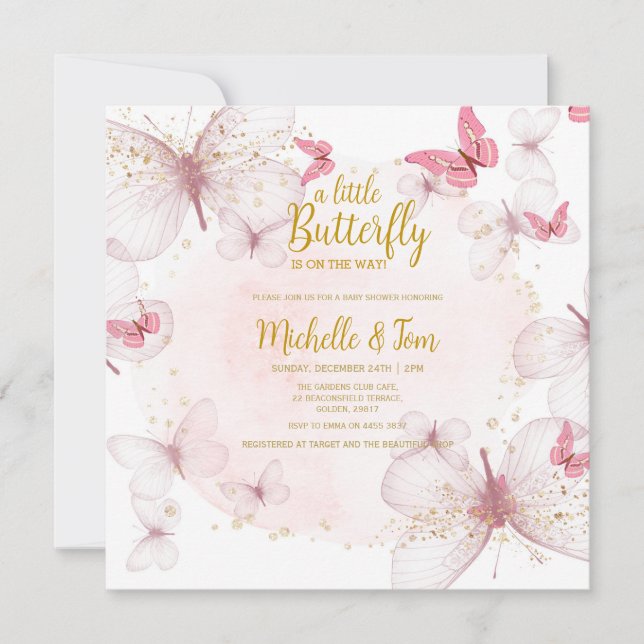 Pink Butterfly Baby Shower Invitation (Front)