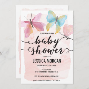 Pink Butterfly Baby Shower Invitation