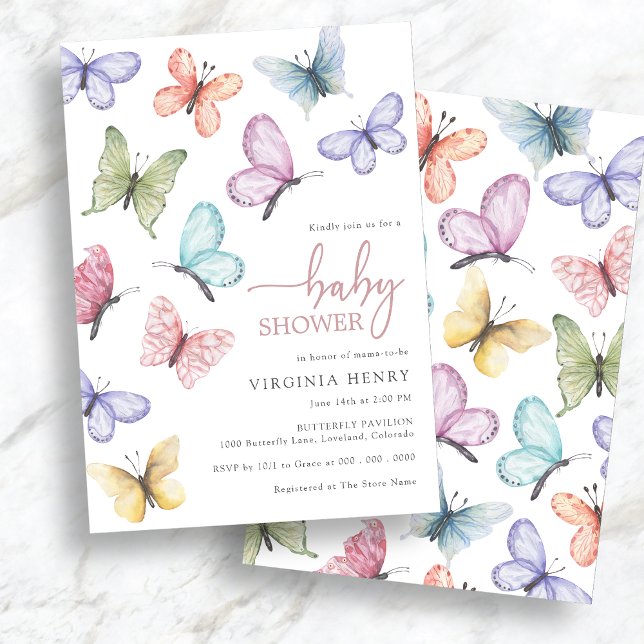 Pink Butterfly Baby Shower Invitation (Pink Butterfly Baby Shower Invitation
)