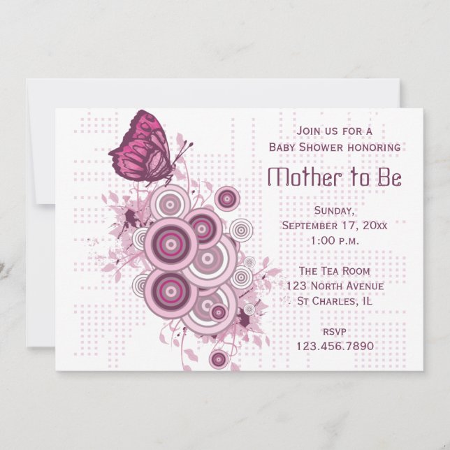 Pink Butterfly Baby Shower Invitation (Front)