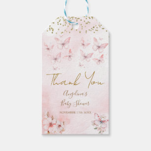 Pink Butterfly Baby Shower Thank You Favour Gift Tags