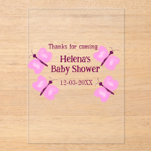 Pink butterfly Baby shower watercolor add name Acrylic Invitations