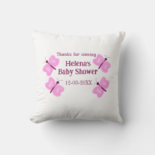 Pink butterfly Baby shower watercolor add name Cushion