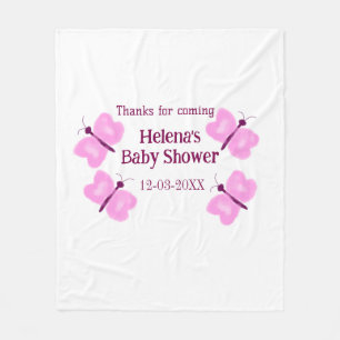 Pink butterfly Baby shower watercolor add name Fleece Blanket