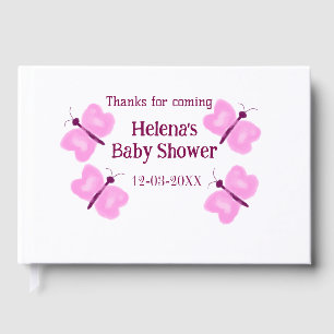 Pink butterfly Baby shower watercolor add name  Guest Book