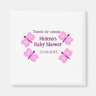 Pink butterfly Baby shower watercolor add name Magnet