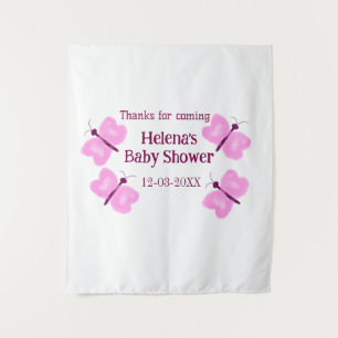 Pink butterfly Baby shower watercolor add name Tapestry