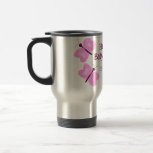 Pink butterfly Baby shower watercolor add name Travel Mug