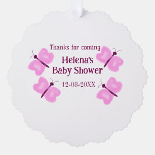Pink butterfly Baby shower watercolor add name Tree Decoration Card