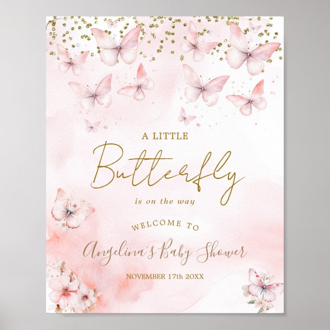 Pink Butterfly Baby Shower Welcome Poster (Front)