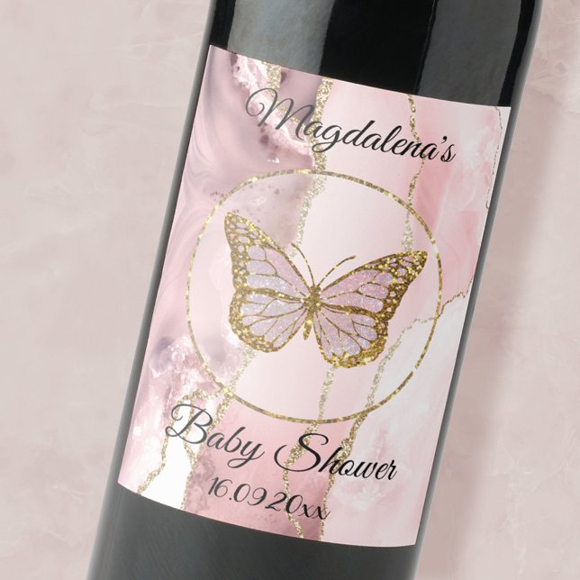 pink butterfly baby shower wine label (Creator Uploaded)