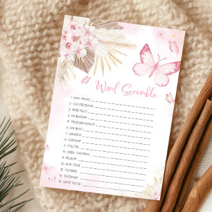Pink Butterfly Baby Shower Word Scramble Game