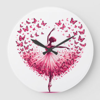 Pink Butterfly Ballerina Heart Wall Clock – Elegan