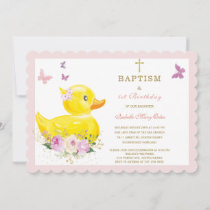Pink Butterfly  Baptism First Birthday Invitation