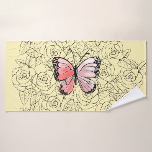 Pink Butterfly Bath Towel with Roses Choose Colour