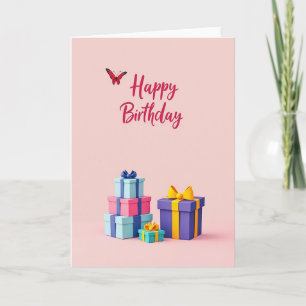 Pink Butterfly Birthday Card