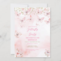 Pink Butterfly Birthday Girl Invitation 