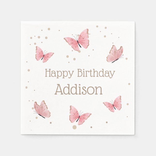 Pink Butterfly Birthday Napkin (Front)