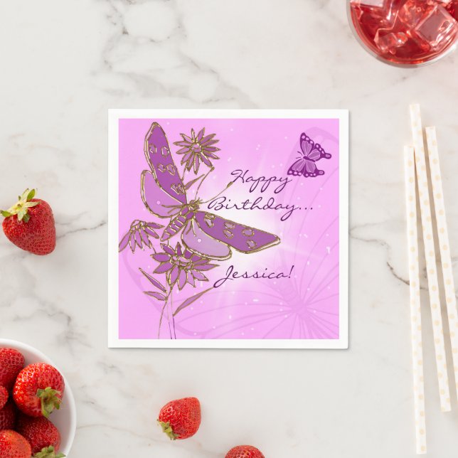 Pink Butterfly Birthday Napkins (Insitu)
