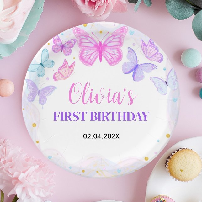 Pink Butterfly Birthday Paper Plate (Creator Uploaded)