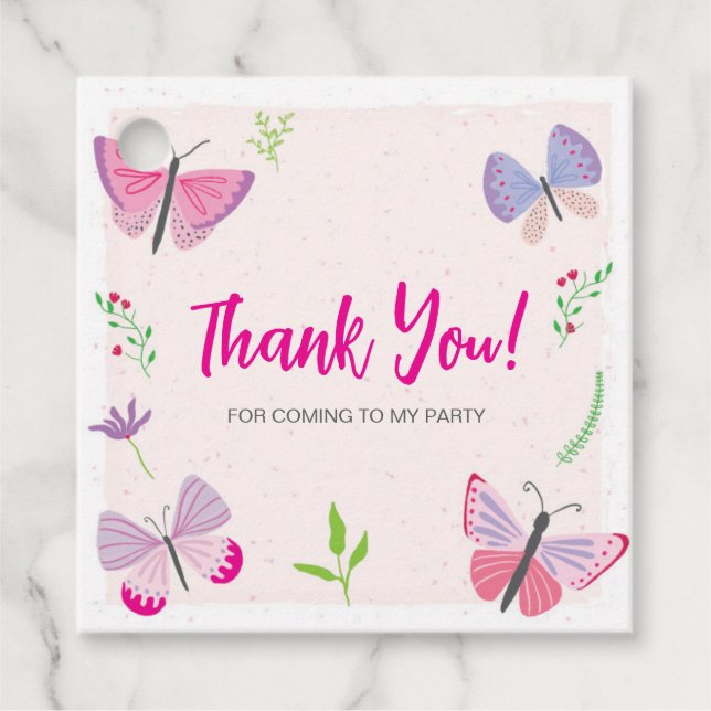 Pink Butterfly Birthday Thank You Tag (Front)