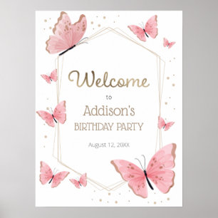 Pink Butterfly Birthday Welcome Sign