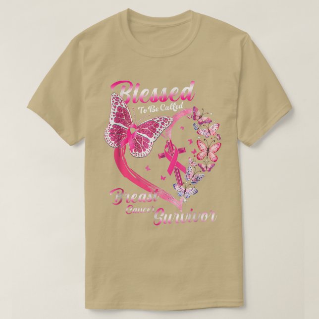 Pink Butterfly Blessed To Be Called Breast Cancer  T-Shirt (Design Front)