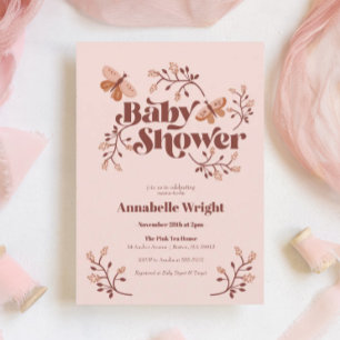 Pink Butterfly Boho Baby Shower Invitation
