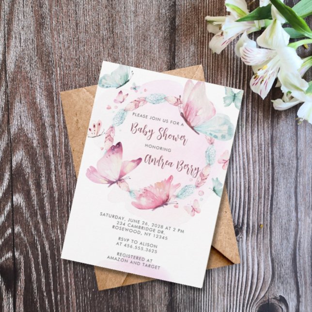 Pink Butterfly Boho Baby Shower Invitation (Creator Uploaded)
