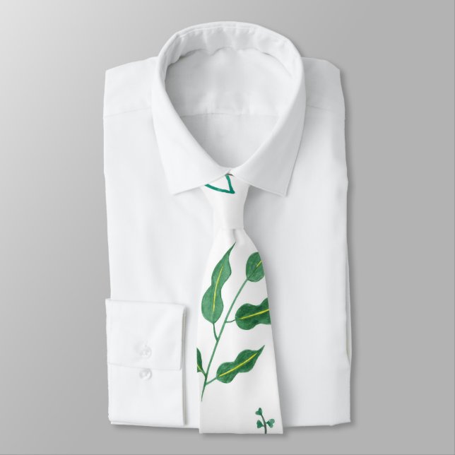 Pink Butterfly Botanical Greenery Watercolor Tie (Tied)