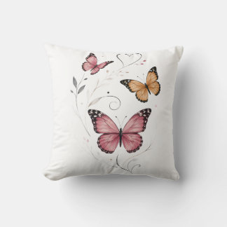 Pink Butterfly Botanical Watercolor Cushion