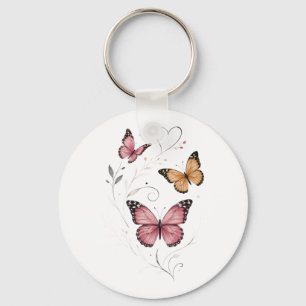 Pink Butterfly Botanical Watercolor Key Ring