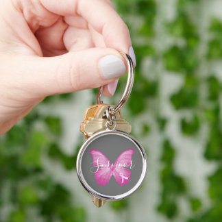 Pink Butterfly Breast Cancer Survivor Key Ring