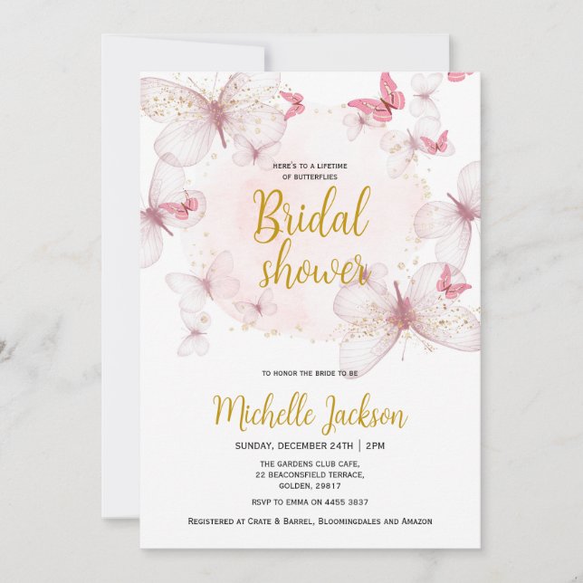 Pink Butterfly Bridal Shower Invitation (Front)