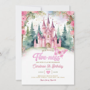 Pink Butterfly Castle Her Royal Five-ness Birthday Invitation