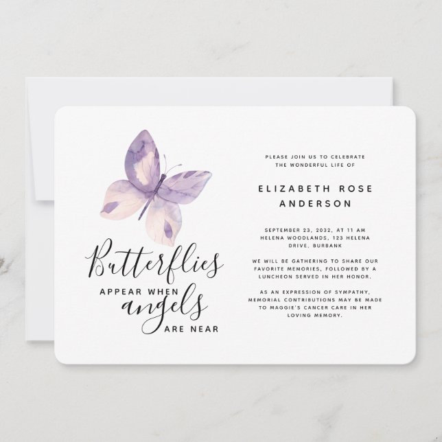 Pink Butterfly | Celebration of Life Invitation (Front)