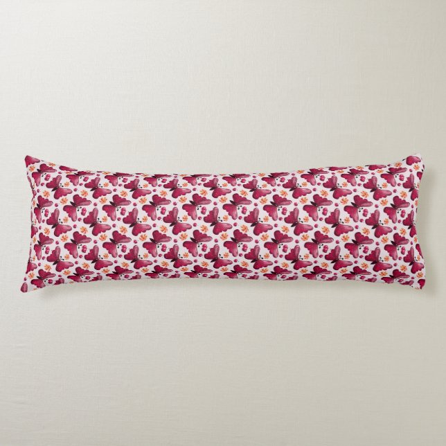Pink Butterfly Cherry Seamless Pattern Body Cushion (Front)