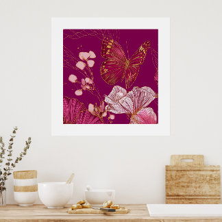 Pink Butterfly collection square poster
