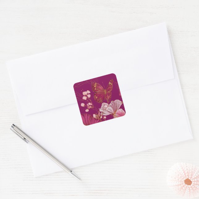 Pink Butterfly collection square sticker (Envelope)