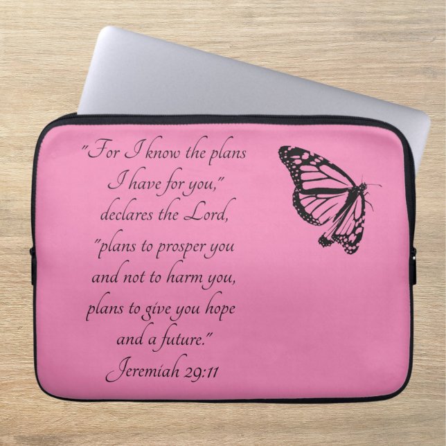 Pink Butterfly Custom Bible Verse Jeremiah 29:11 Laptop Sleeve (Creator Uploaded)