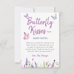 Pink Butterfly Cute Purple Girl Baby Shower Thank You Card