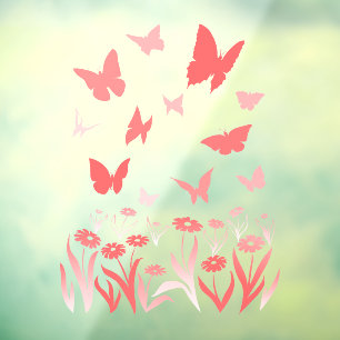 Pink Butterfly Decal Butterfly Flower Window Cling